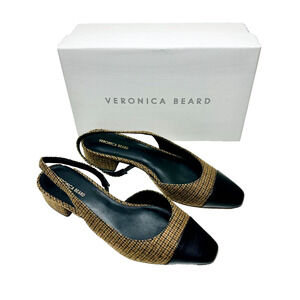 Veronica Beard Cecile Women's US 8.5 Brown Black Plaid Leather Slingback Flats